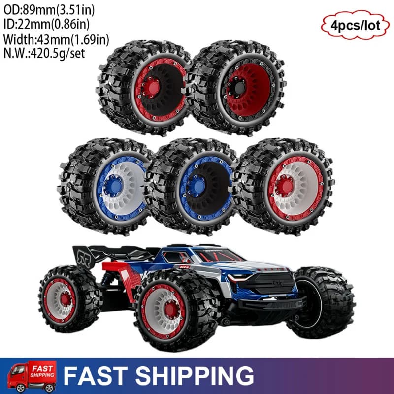 Set di 4 Ruote con Pneumatici Grandi ad Alta Aderenza per Monster Truck RC 1/14 1/16 Traxxas Summit E-Revo Arrma Mini Kraton 3S MJX LaTrax - Parti di Aggiornamento