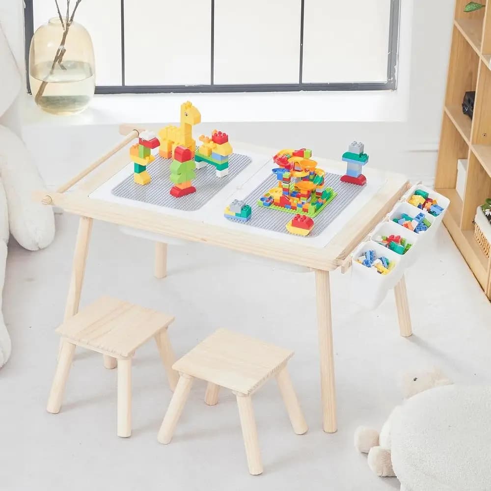 Tavolo e Sedia Sensoriali in Legno Tutto-in-Uno per Bambini: Giochi con Sabbia e Acqua, Costruzioni, Studio, Pranzo, Contenitore