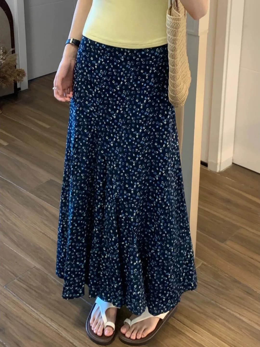 plus Size Floral Print A-Line Midi Skirt High Waist Concealing Flattering Loose Fit Summer New Style Korean Style Casual Skirt