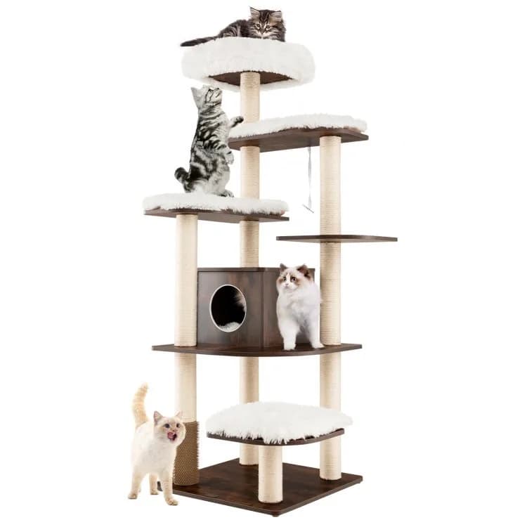 Torre per Gatti a 7 Livelli, Grande Albero per Gatti in Legno con Pali in Sisal e Cuccia