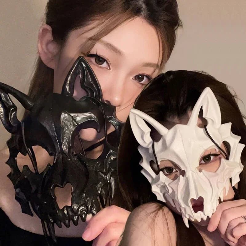 Maschera di Halloween maschera mezza faccia Cos Dragon God fierous Tiger Night Fork Tengu Man Wolf Mask Performance Skull Masks puntelli Cosplay