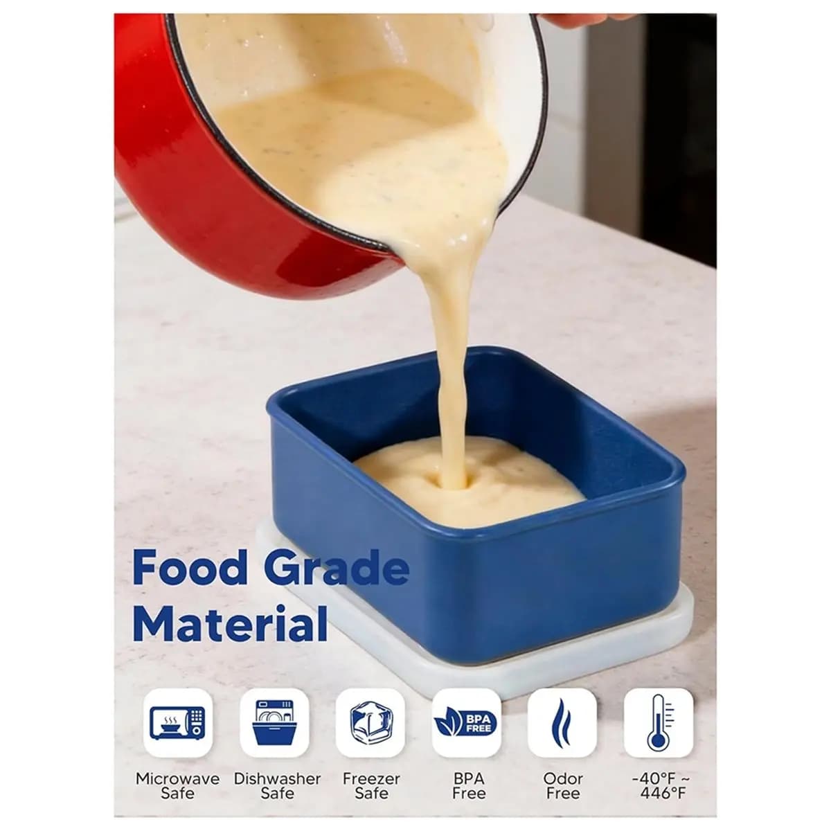 A08I Set di 4 Stampi in Silicone per Freezer con Coperchi per Zuppe, Salse, Stufati, Contenitori per Preparazione Pasti