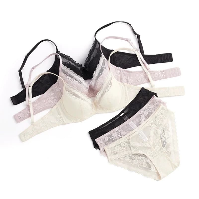 Set di lingerie da donna sexy con ricamo in pizzo estivo Set di reggiseno push up con coppa sottile francese Comfort intimo traspirante Set di slip reggiseno da donna
