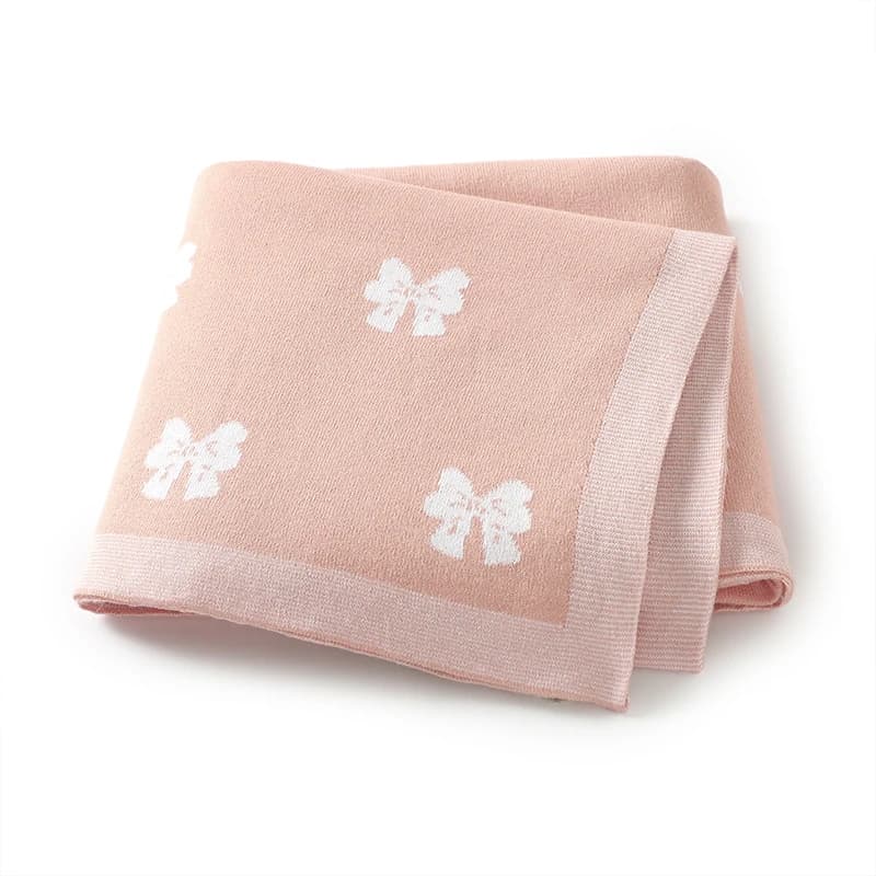 Coperta per bambini in cotone lavorata a maglia con fiocco carino Kid Boy Bed Girl Culla Trapunta 90 * 70CM Neonato Cartoon Plaid Passeggino Swaddle Coperture morbide