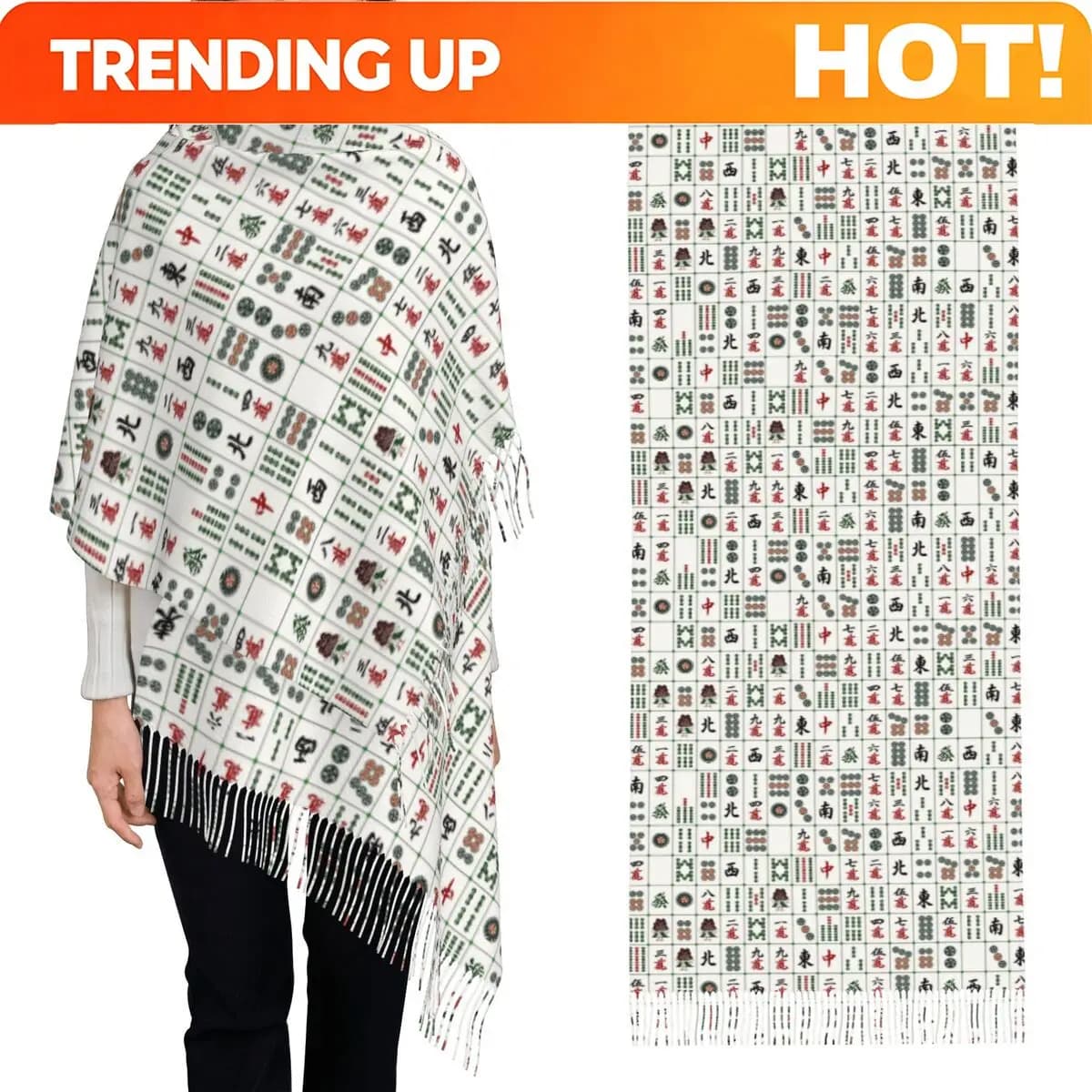 Customization Mahjong Tile Pattern Scarf Tassel Scarves Women Soft Warm Shawls And Wraps Long Fall Winter Shawl Wrap