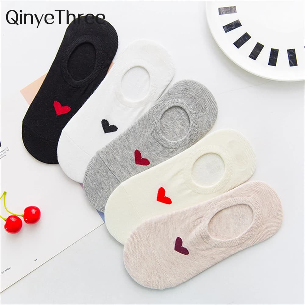 Nuovi calzini corti in cotone morbido traspirante con cuore d'amore rosso estivo da donna Unisex antiscivolo invisibile Sokken Dropship
