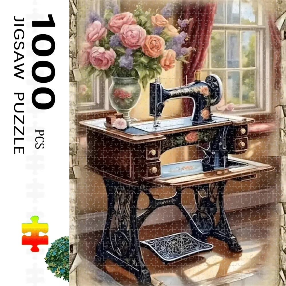 Puzzle per Adulti da 1000 Pezzi, Puzzle Paesaggistico con Macchina da Cucire, Perfetto per Divertimento Creativo Fai-da-Te con la Famiglia, Regalo, Giocattolo Divertente