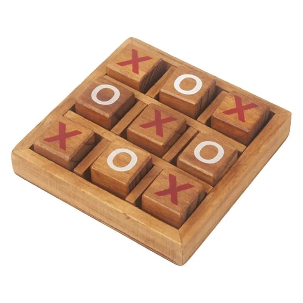 Portable Tic Tac Toe Game Handcrafted Finish Training Traditional XO Chess Set Interactive Design Wooden