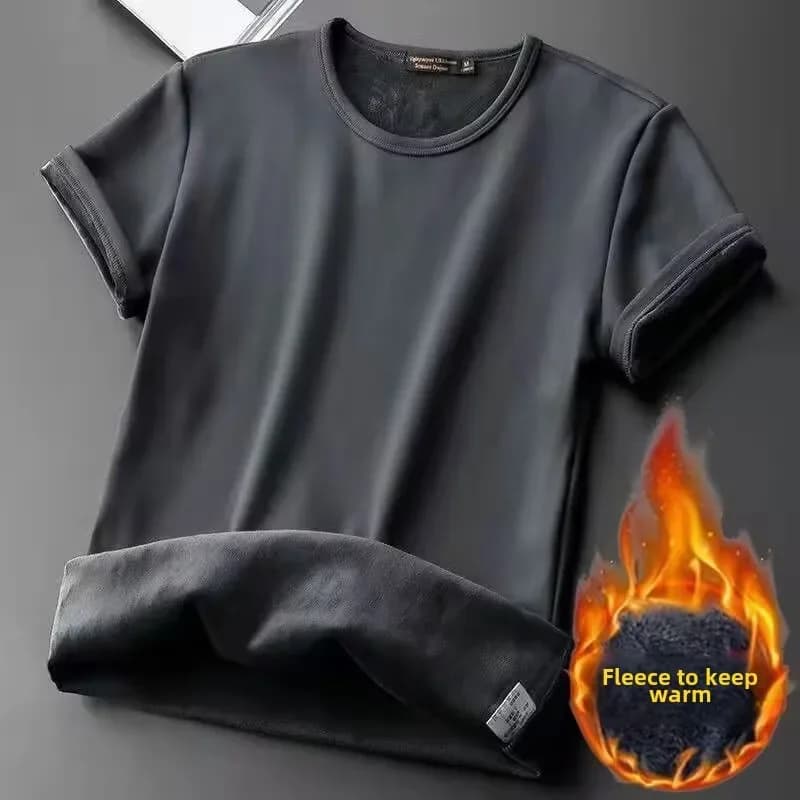 Winter Men's Velvet Short Sleeve T-shirt Base Shirt Autumn/Winter Warm Underwear Half Sleeve Top Thermal Short Sleeve Men