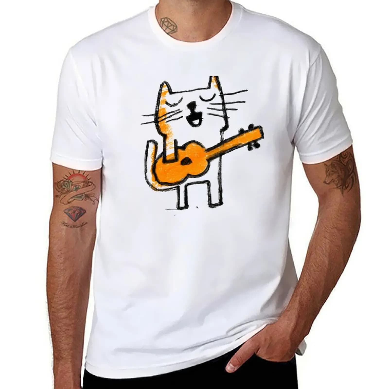 T-shirt Cat Ukulele, maglietta casual con stampa alla moda
