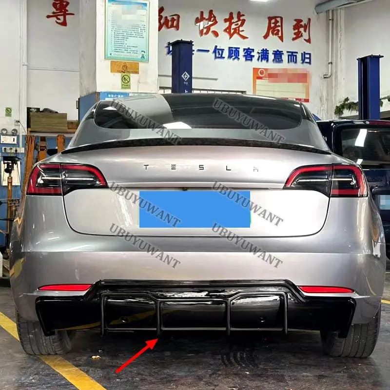 Rear Bumper Diffuser Lip ABS Carbon Fiber Look Side Splitter Guard Plate Cover Chin Lid For Tesla Model 3 Sedan 2017-2022
