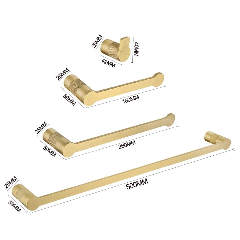 Set di accessori da bagno in oro spazzolato, portasciugamani in acciaio inossidabile, portasciugamani, porta carta igienica, appendiabiti da parete