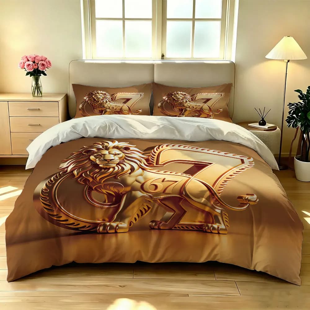 Set Copripiumino Senza Imbottitura con Stampa Leone, 3 Pezzi, Leggero per l'Estate, Decorazione per Camera da Letto in Diverse Misure