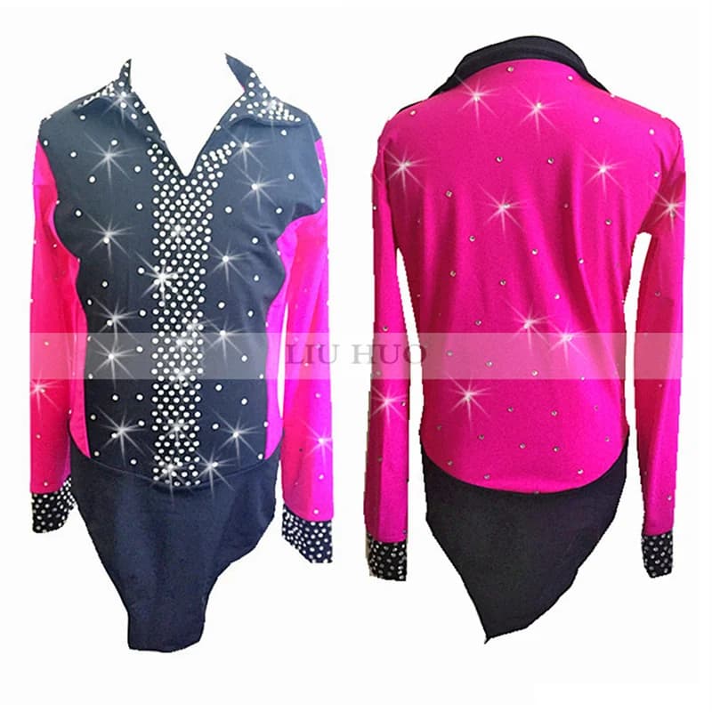 LIUHUO Top da Pattinaggio di Figura Costume da Ghiaccio da Ragazzo Rosa Rosso Nero Spandex Filato Elastico Principiante Abbigliamento Professionale Adolescenti