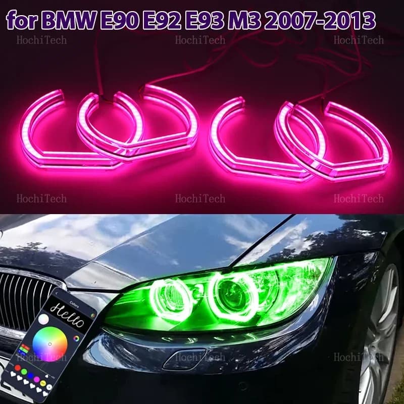 for BMW 3 Series E90 E92 E93 M3 2007-2013 Coupe cabriolet RGB colorful Angel Eyes Rings Led APP control Headlight DTM Kit