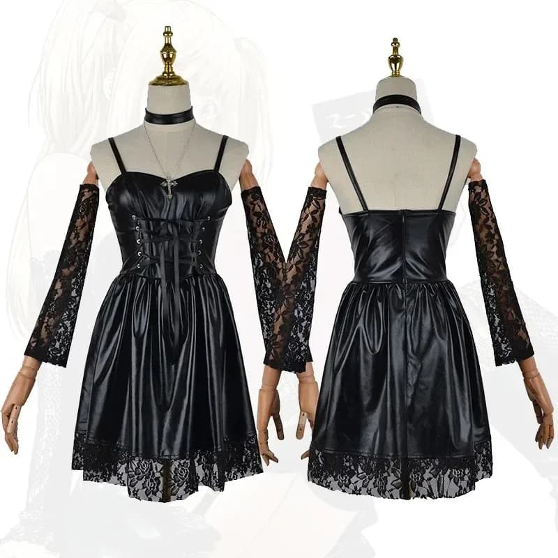 Anime Death Note Misa Cosplay Costumes Leather Sexy Dress Neck Jewelry Necklace Stockings Accessories Full Set Party Outfitsx;8'