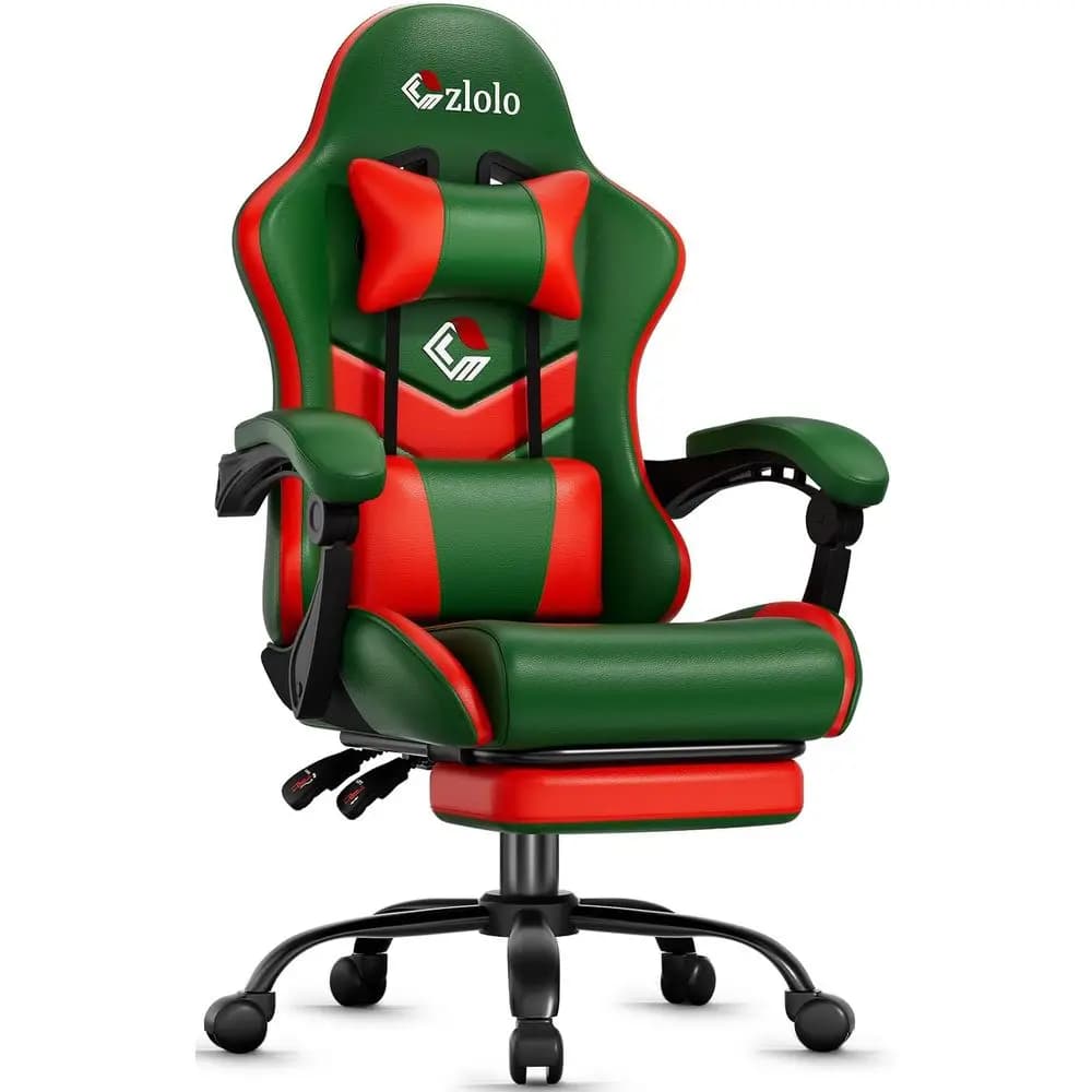 Sedia da Gaming Verde con Schienale Alto, Massaggio Lombare, Reclinabile e Seduta Ampia - Perfetta per Giocatori o Come Regalo