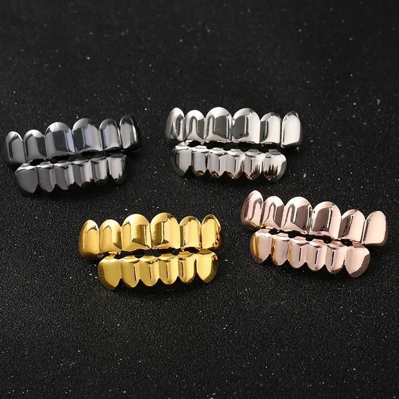 Grillz Hip Hop 6/6 Denti, Copritenoni Placcati Oro 14K, Decorazioni per Denti, Accessori Punk per Feste Cosplay, Gioielli alla Moda per Uomo e Donna