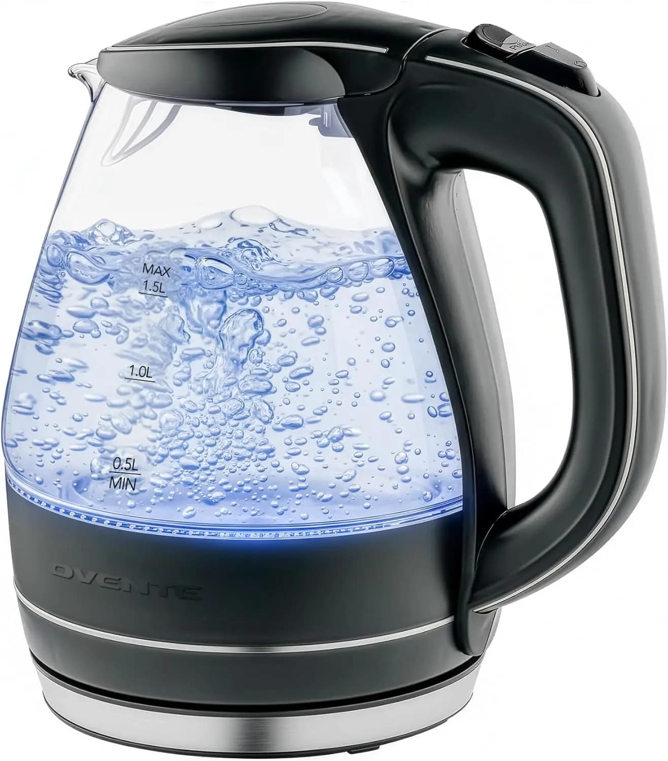 Bollitore elettrico in vetro da 1,5 litri, bollitura rapida, spegnimento automatico, senza BPA, LED blu
