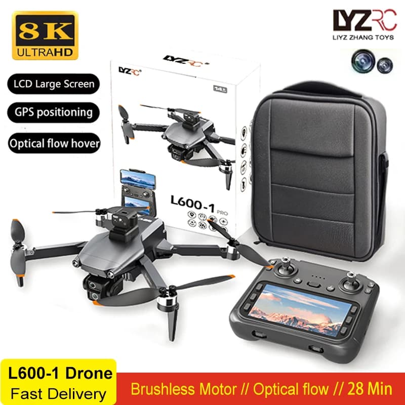 Drone GPS L600-1 Pro MAX con Doppia Fotocamera HD 8K Professionale, Schermo Integrato, WIFI 5G, Rotazione 360° ° Drone Quadricottero RC Brushless con Evitamento Ostacoli