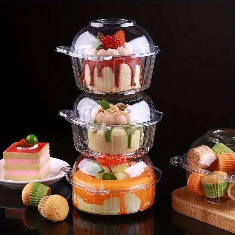 Scatola di plastica usa e getta con design a testa di gatto, 10 pezzi, scatola rotonda per torte, contenitore singolo per torte, scatola per conservare sandwich, hamburger e frutta