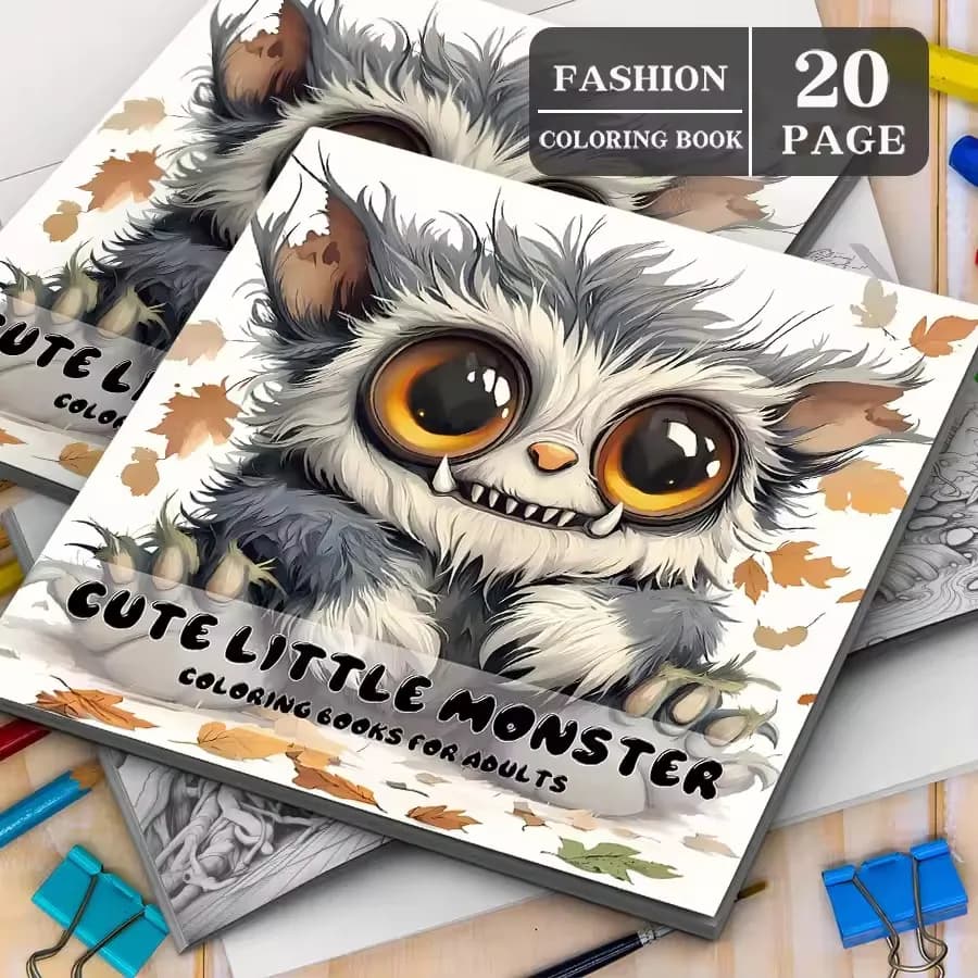 Little Monster Coloring Book 20 Pages Adult Picture with Animals Drawings Creative Inspirational Stress Relief Relaxation