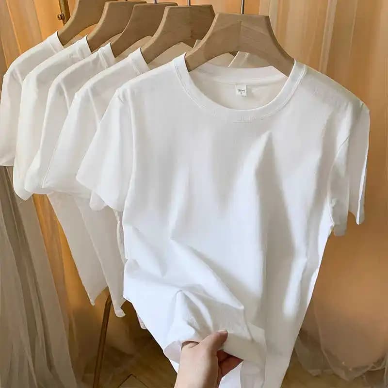 Pure Cotton White Short Sleeve T-shirt Summer Women's Casual Round Neck Loose Top Men's Versatile Solid Tees Oversized S-3XL
