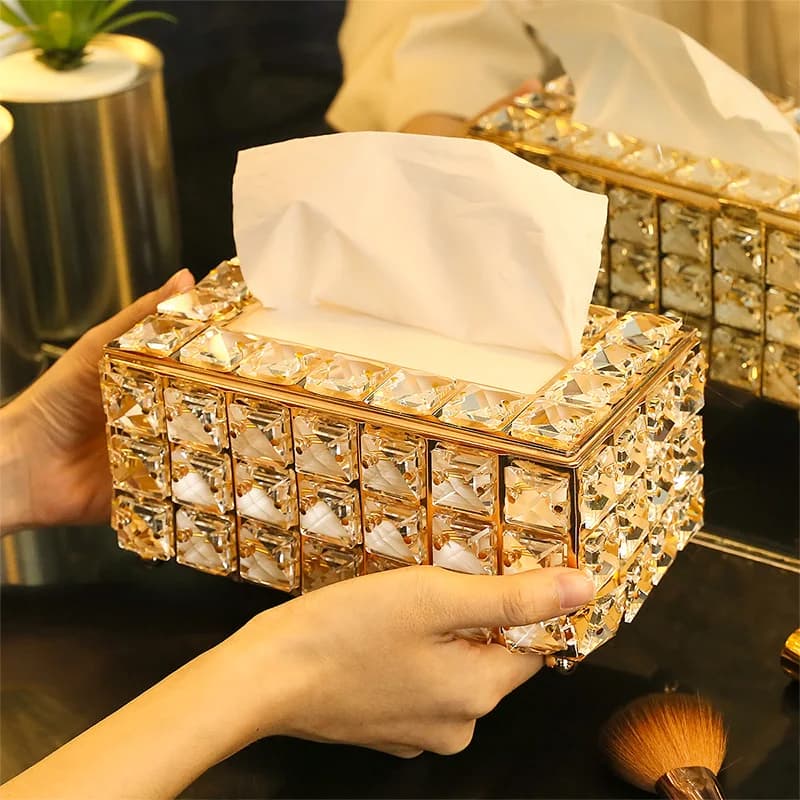 Crystal Handkerchief Box Cover Home Hotel Car Wallet Instruments Cosmetic Accessories Desktop Shelf Decoration Paper Towel