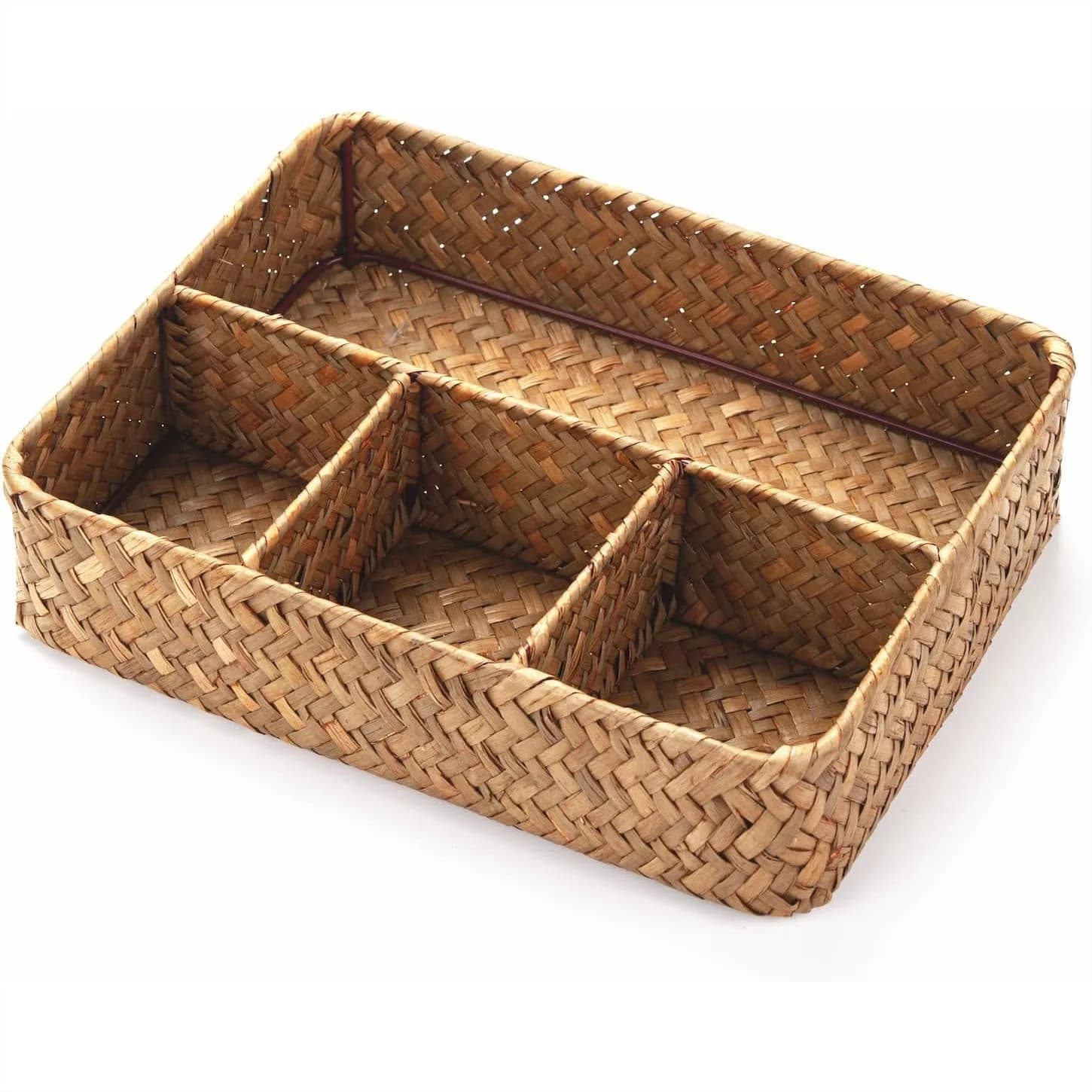 Cesto portaoggetti in erba marina con 4 scomparti, organizer in rattan intrecciato per cassetti/scaffali/piani di lavoro, naturale per cucina e