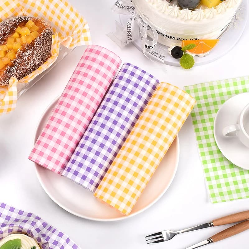 【F】50 Pezzi di Carta Cerata per Alimenti, Carta Oleoresistente per Pane, Sandwich, Hamburger, Patatine Fritte, Macarons, Confezionamento, Utensile da Cucina, Decorazione per Imballaggi