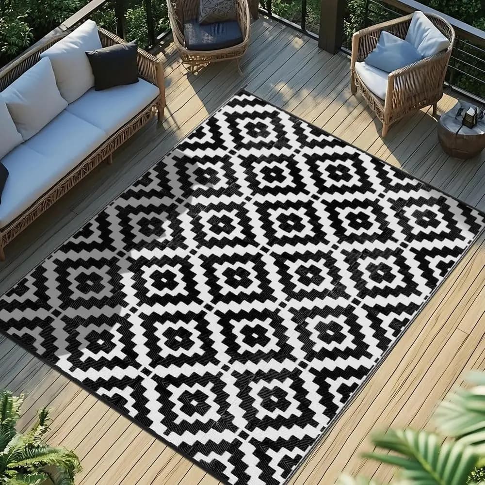 Outdoor Rug 5x8 Waterproof Reversible Patio Plastic Rugs for Outdoor Large RV Camping Area Carpet Mat Porch Deck Balcony Pool Ba