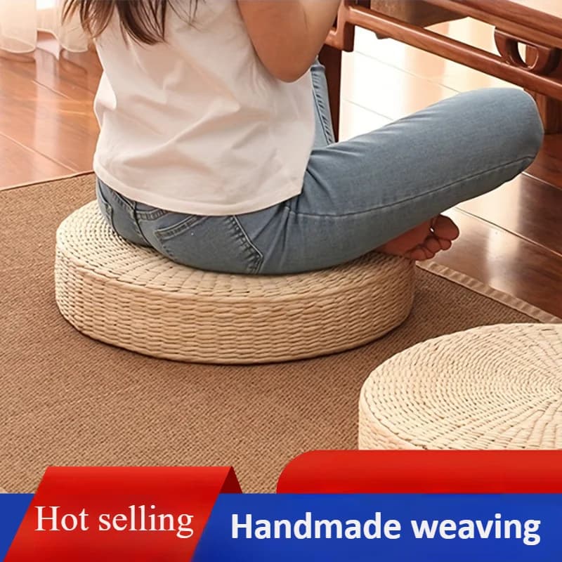 Handmade Straw Woven Futon Cushion Bay Window Cushion Circular Japanese Solid Color Bay Window Cushion Murakami Pillow Futon