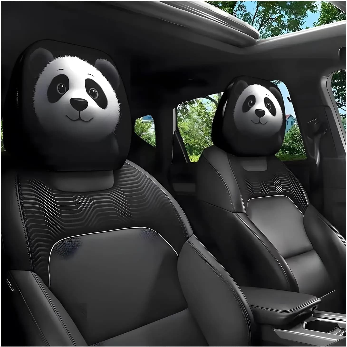 Divertenti Copri Poggiatesta per Auto a Cartoni Animati, Simpatici Copri Poggiatesta a Forma di Panda, Protezione per Sedili Auto con Stampa Fronte-Retro