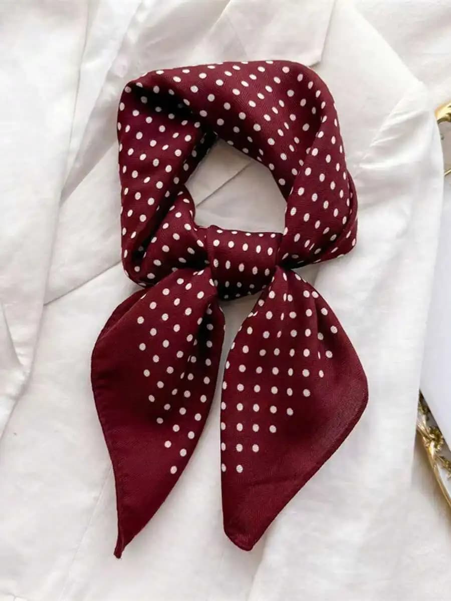 1pc Fashionable Casual Polka Dot & Herringbone Print Linen-Like Square Scarf/Headwrap, Faux Velvet, Versatile For Daily Wear And