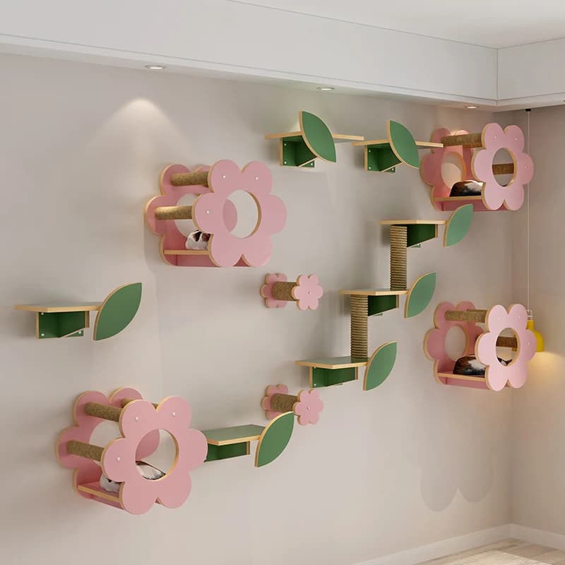 Woodiness Flower Cat Tree telaio da arrampicata a parete afferrare la piattaforma montato su nido in legno massello Cat Scratch Wall forniture per animali domestici