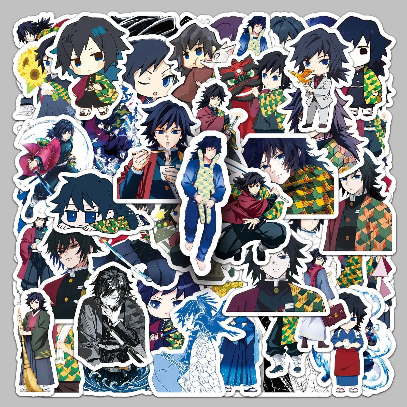 Set da 50 Pezzi di Adesivi Anime Demon Slayer Kimetsu No Yaiba con Personaggio Tomioka Giyuu, per Casco, Laptop, Valigie, Giocattoli e Regali