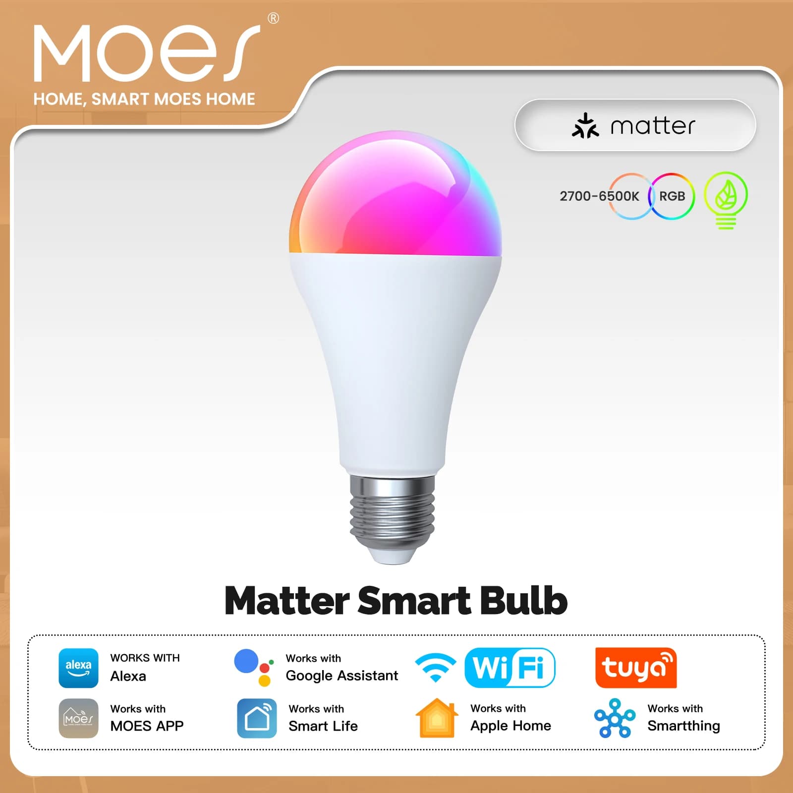 MOES Tuya Matter WiFi Smart E27 Lampadina LED Dimmerabile 16 milioni di colori RGB Lampada a candela Controllo vocale Funziona con Alexa Google Home