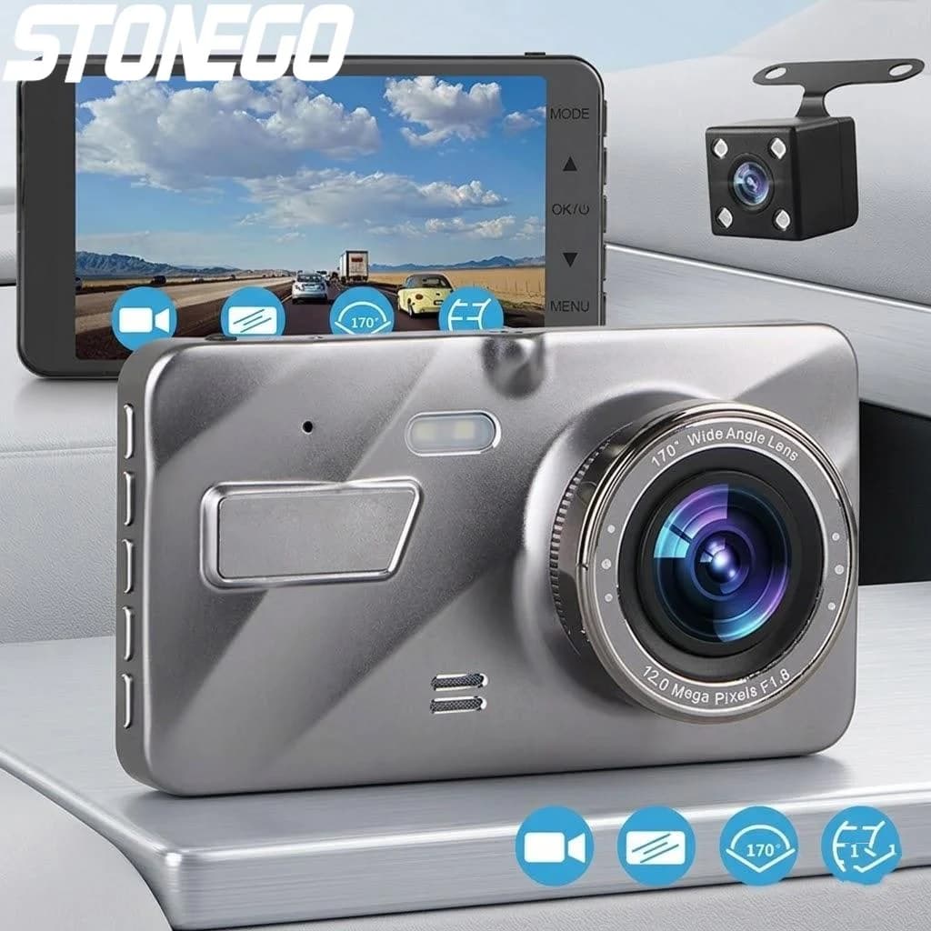 Dash Cam Dual 1080P Anteriore e Posteriore con Visione Notturna, Angolo di Visione 170°, Sensore G, Registrazione in Loop, Monitoraggio Parcheggio, DVR per Auto