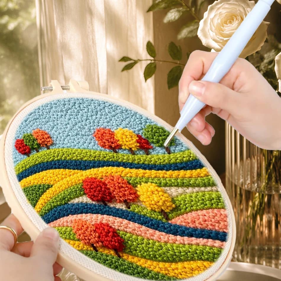 GATYZTORY Punch Needle Starter Kit Picture natural scenery Yarn Embroidery frame 20x20cm Diy crafts cross stitch set Handiwork