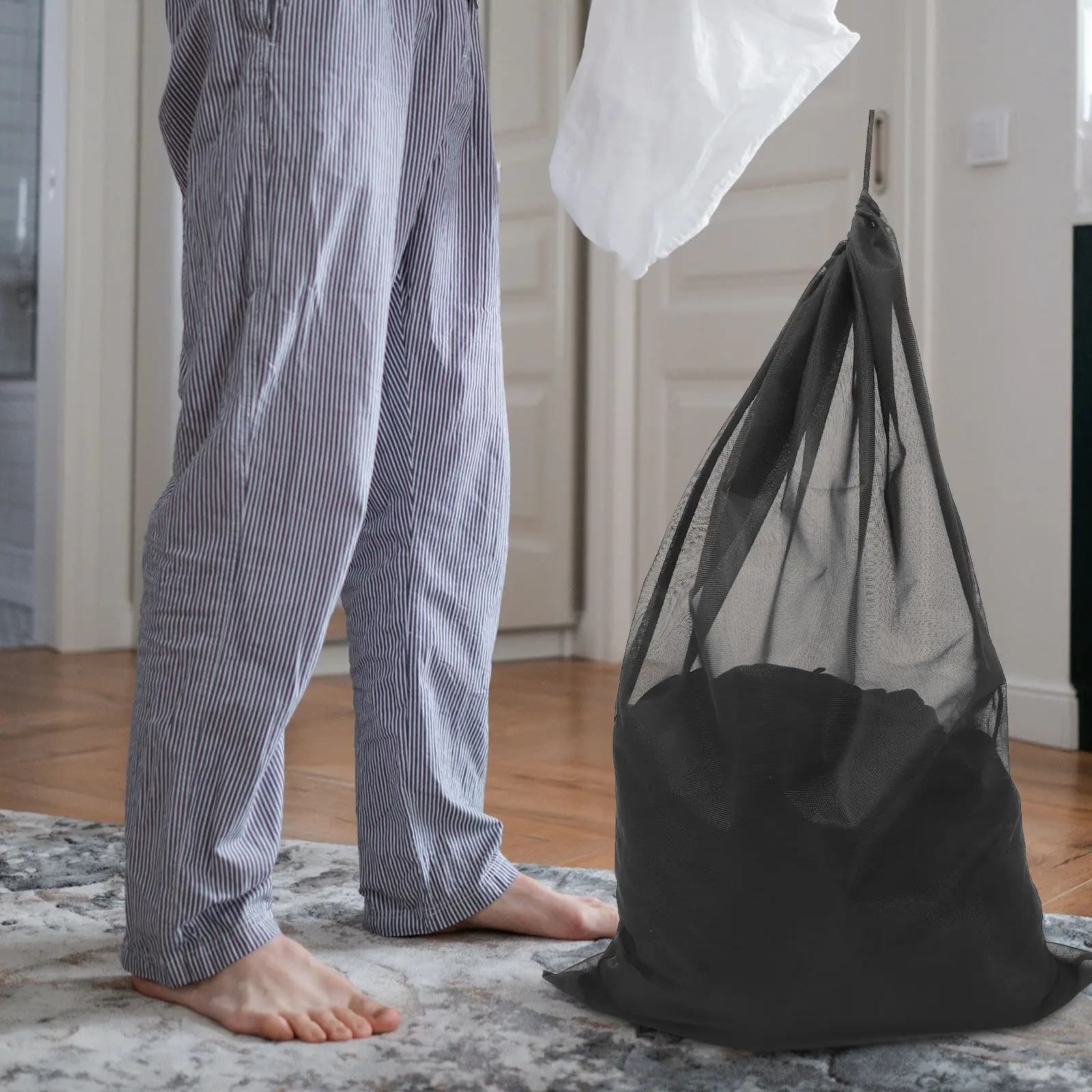 Borsa per Bucato Pieghevole Grande con Cordoncino, Organizer da Viaggio Resistente, Impermeabile, per Conservazione Vestiti Sporchi
