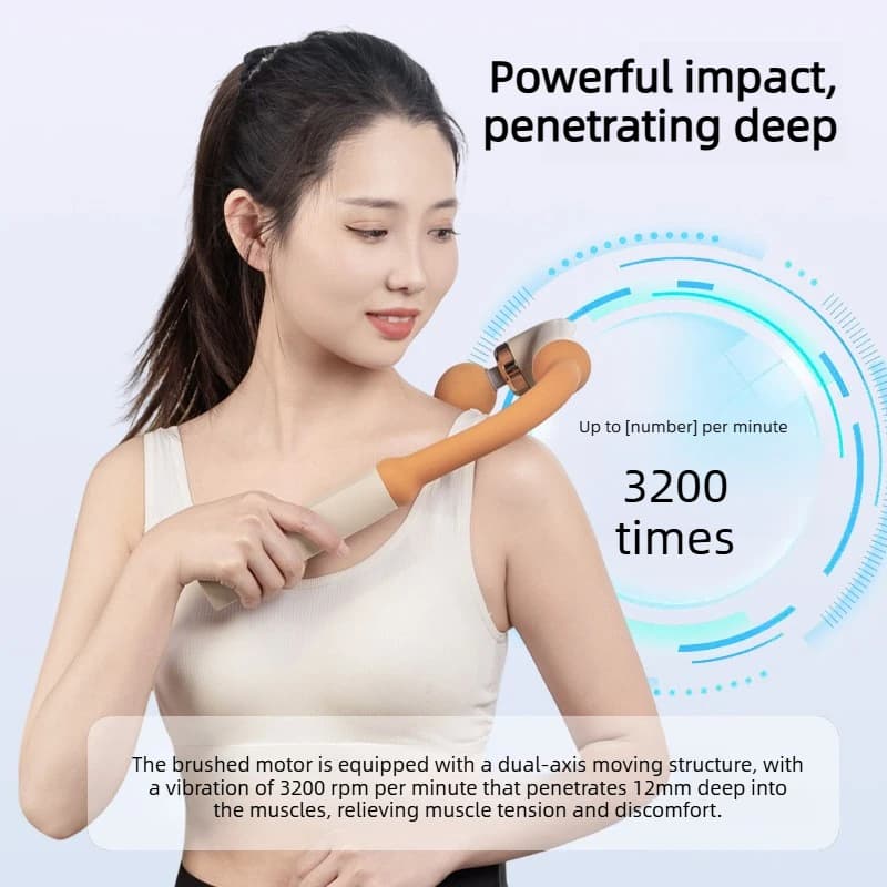 Muscle Massage Gun with Long Handle Deep Tissue Percussion Massager for Back and Neck PainMulti Head