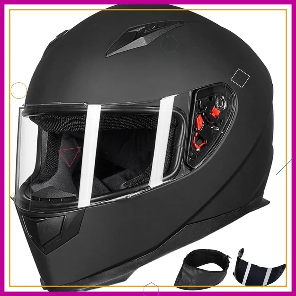 Casco Integrale per Moto con Sciarpa Invernale Rimovibile + 2 Visiere, Modello DOT ILM-313 (L, Nero Opaco)