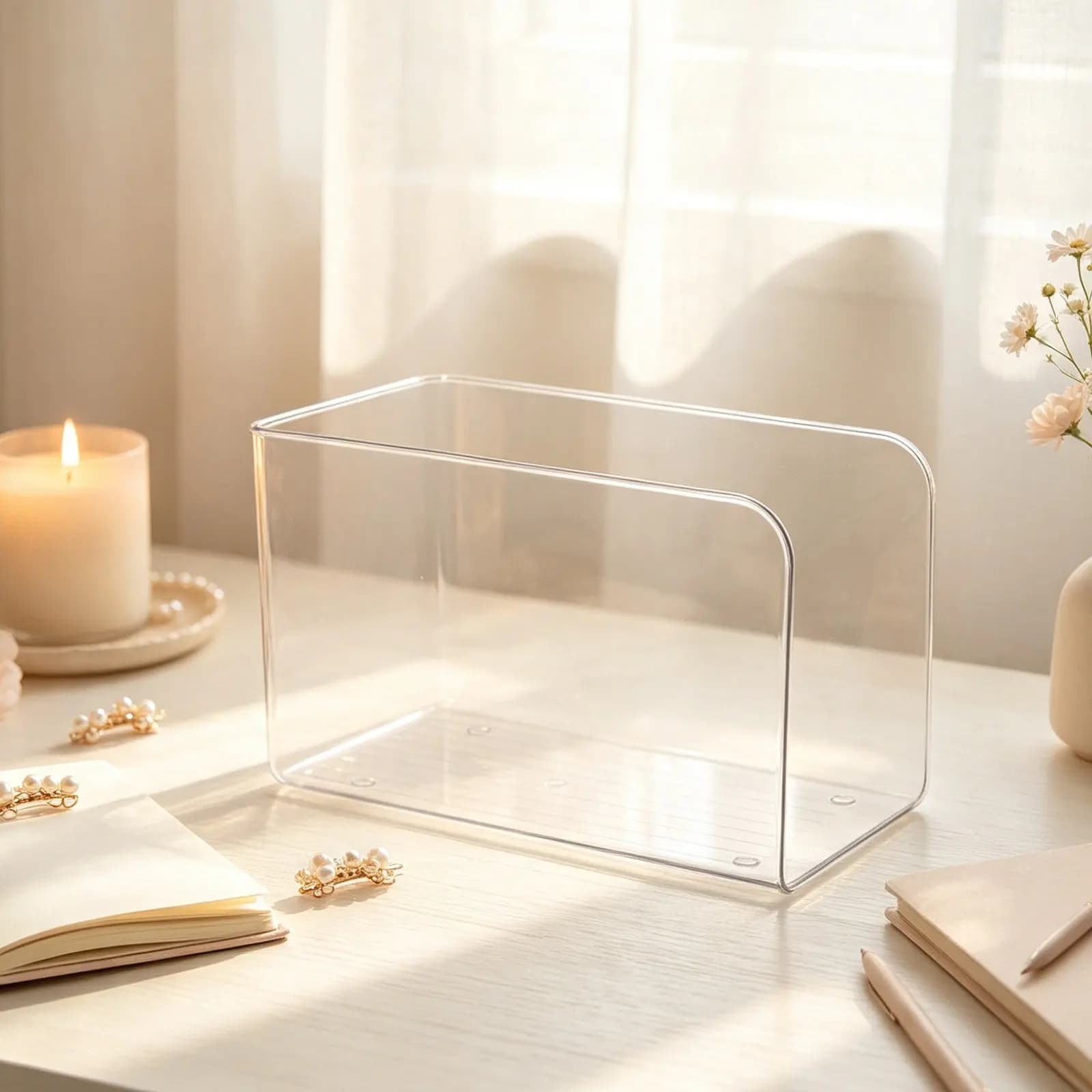 2Pcs Bookend Clear Acrylic Book Holder Vertical Organizer Rack Bookshelf File Sorter Magazine Folder Storage Office Desktop