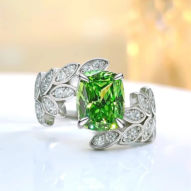 Huitan Light Green CZ Feather Design Women's Rings Romance Wedding Rings Anniversary Day Female Accessories Fashion Jewelry