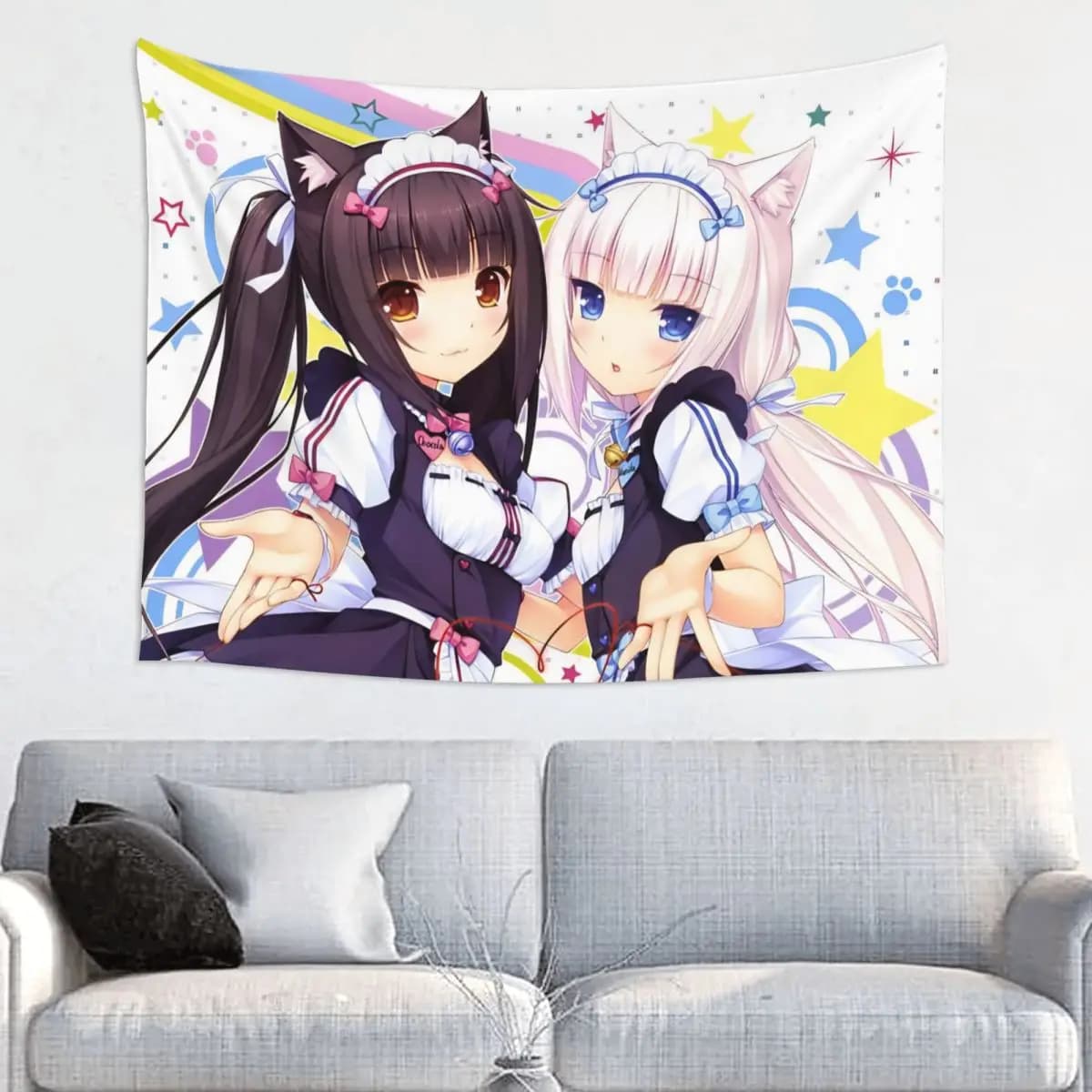 Cartoon Game Nekopara Tapestry Wall Hanging Hippie Fabric Tapestry Boho Wall Blanket Home Decor for Living Room Bedroom Yoga Mat