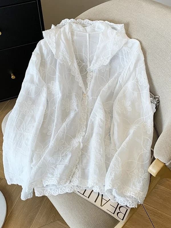 Camicia Estiva in Pizzo con Protezione Solare, Leggera e Lussuosa, Top con Cappuccio, Nuovo Cardigan Aperto da Donna 2026, Blusa da Esterno