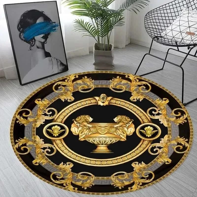 Light Luxury Gilded European Round Rug Carpet Floor Mat Door Mat Entrance Mat for Home Decoration