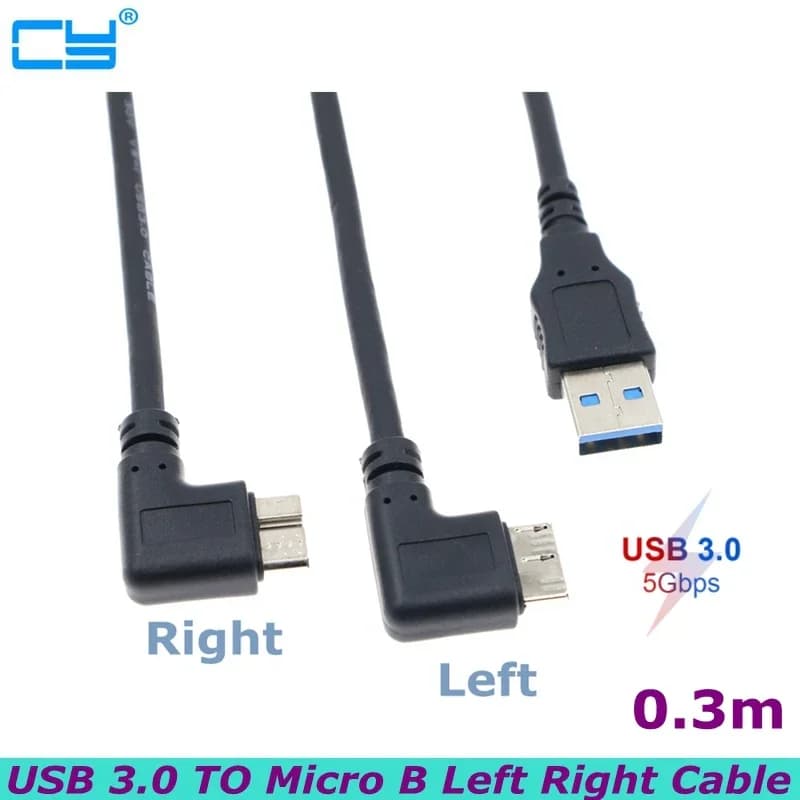 Cavo Adattatore USB 3.0 Tipo A a USB 3.0 Micro B a 90 Gradi, Maschio, per Sincronizzazione Dati, per Disco Rigido Esterno HDD