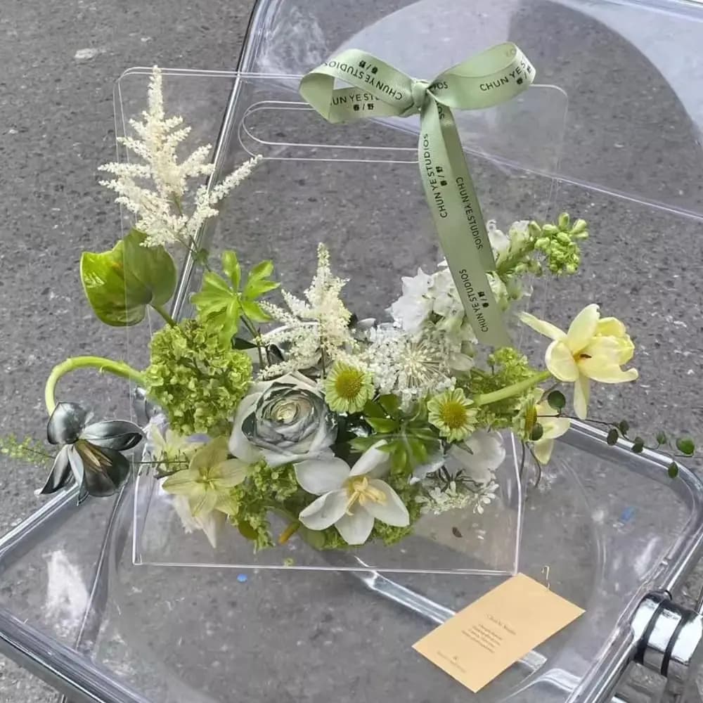 Borsa Trasparente in Acrilico per Fiori, Riutilizzabile, per Bouquet, Materiale da Imballaggio, Borsa Portatile per Fiori, per Matrimoni e Feste