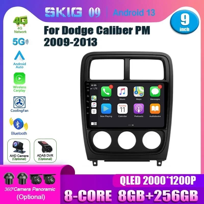 Per Dodge Calibre PM 2009-2013 Android 14 5G Autoradio Lettore Multimediale di Navigazione 2 Din Stereo Unità di Testa Carplay Schermo